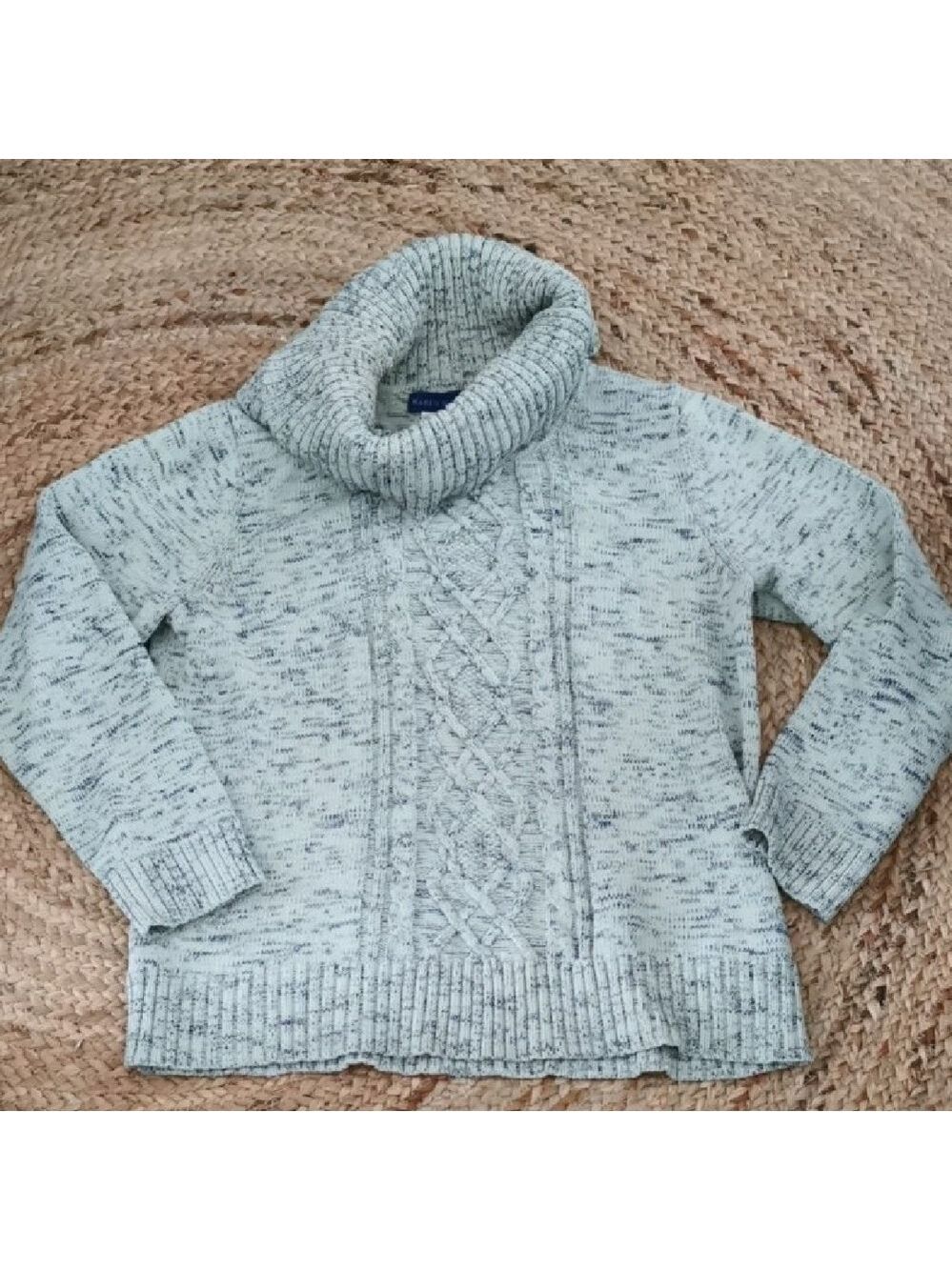 Karen Scott ribbed knit textured mint green and blue Cowlneck chunky, cozycore L